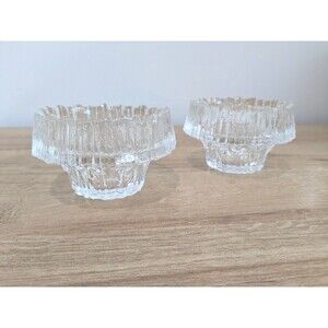 Set of 2 Iittala Stellaria Textured Glass Crystal Candle Holder MCM Finland